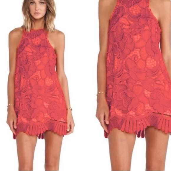Lovers & Friends Red Caspian Lace Mini Dress SzS